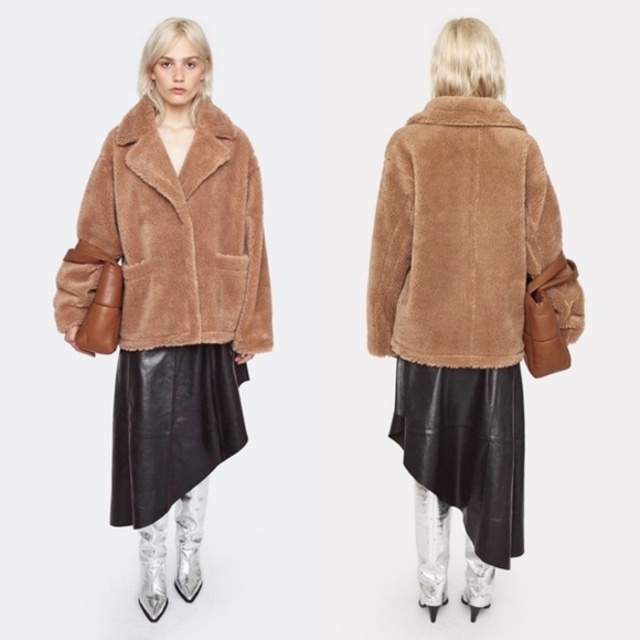 STAND STUDIO Marina Teddy Faux Fur Shearling Button Coat Sz XS (FR 34) - Picture 1 of 8